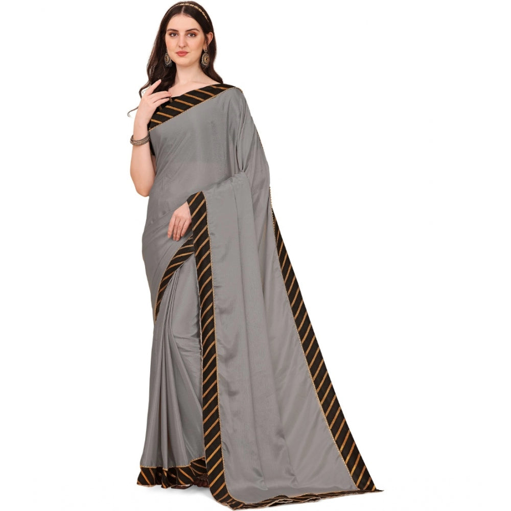 Vaystra Chiffon Self Design Saree With Unstitched Blouse 5.5Mtr – Silver