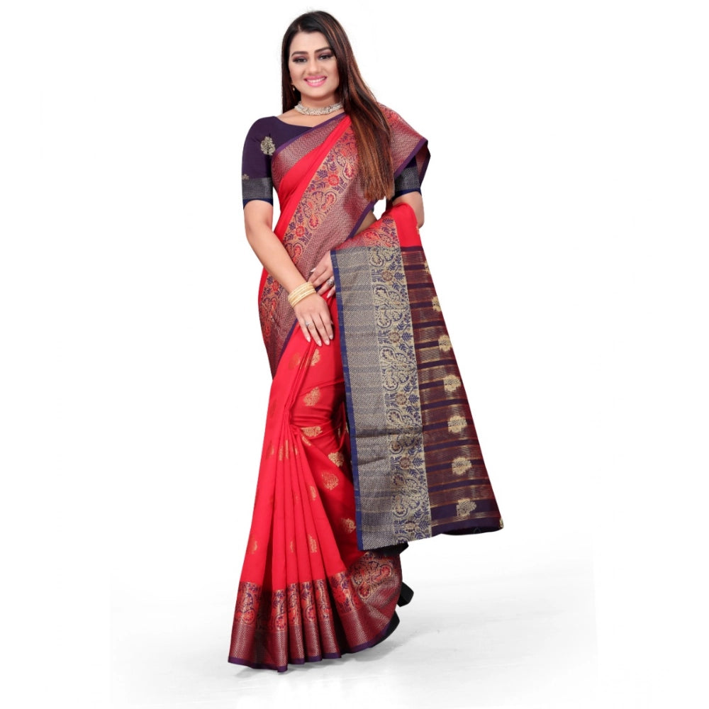Vaystra Silk Blend Woven Saree With Unstitched Blouse 5.5Mtr – Red