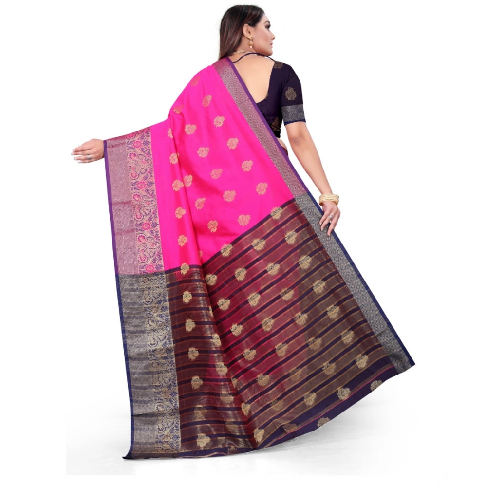 Vaystra Silk Blend Woven Saree With Unstitched Blouse 5.5Mtr – Pink