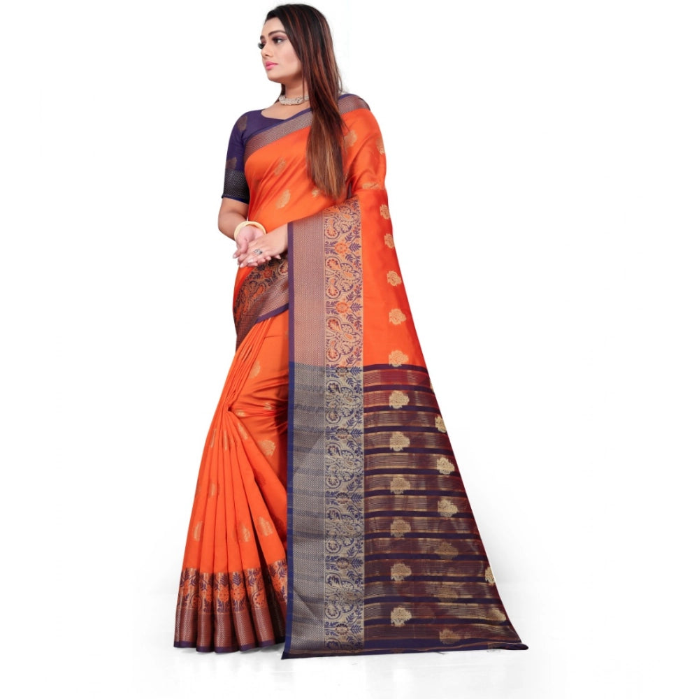 Vaystra Silk Blend Woven Saree With Unstitched Blouse 5.5Mtr – Orange