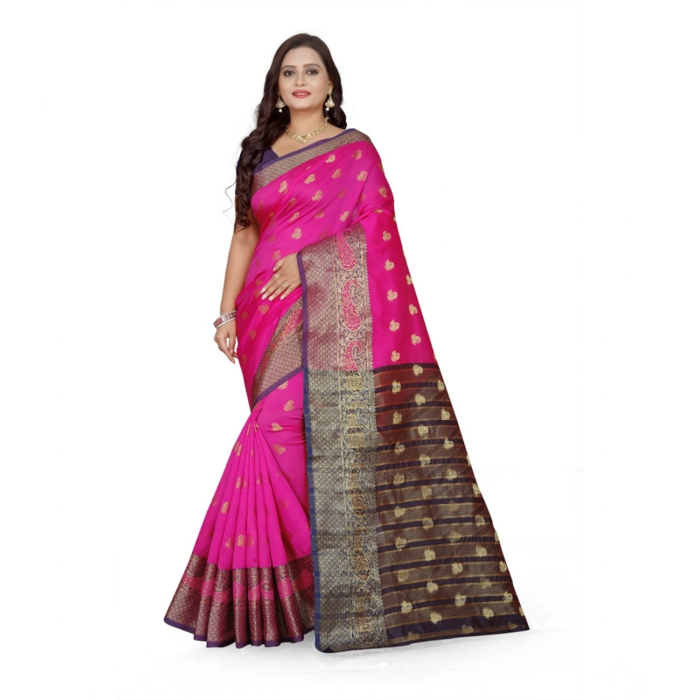 Vaystra Jacquard Woven Saree With Unstitched Blouse 5.5Mtr – Pink