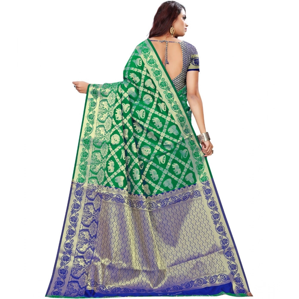Vaystra Jacquard Woven Saree With Unstitched Blouse 5.5Mtr – Green