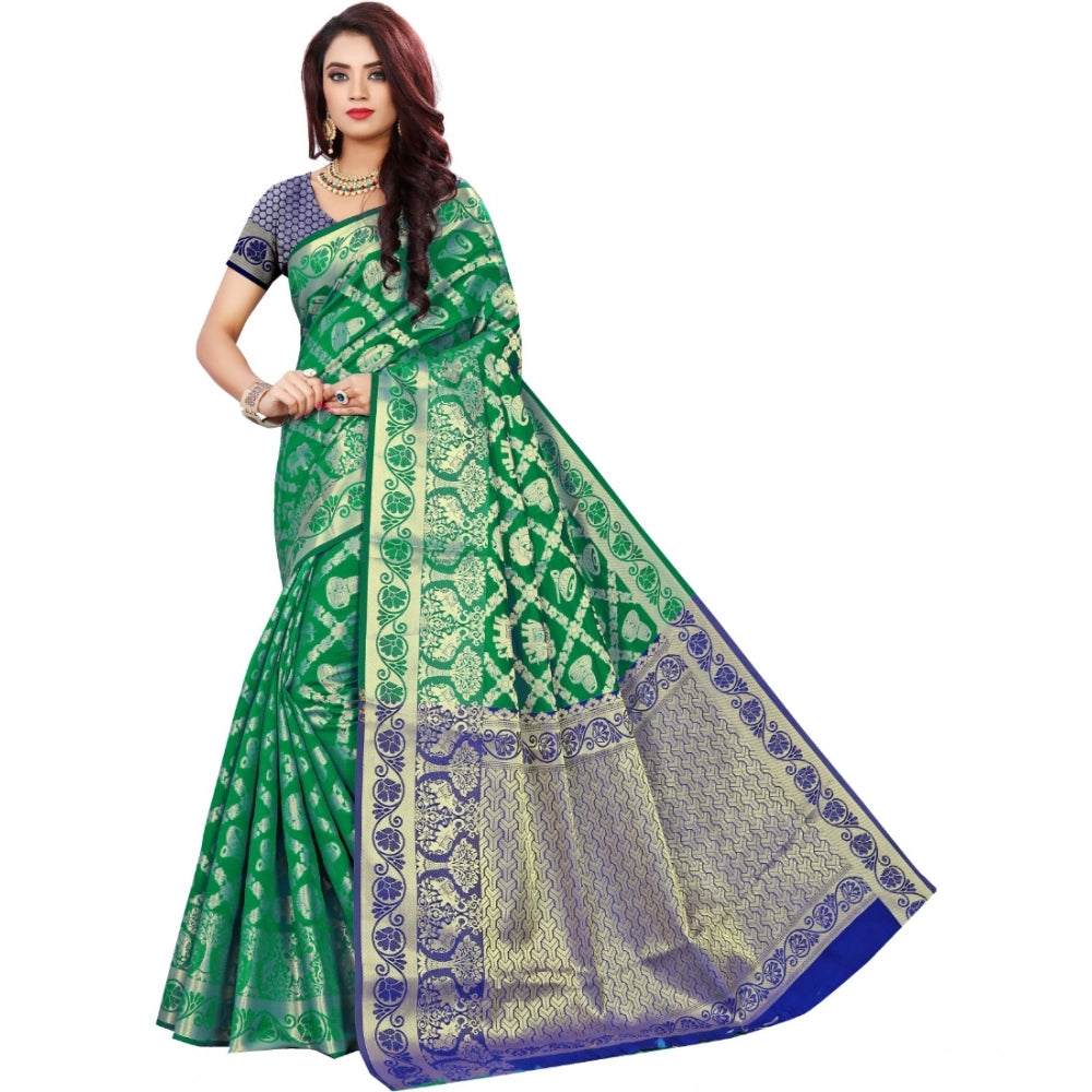 Vaystra Jacquard Woven Saree With Unstitched Blouse 5.5Mtr – Green