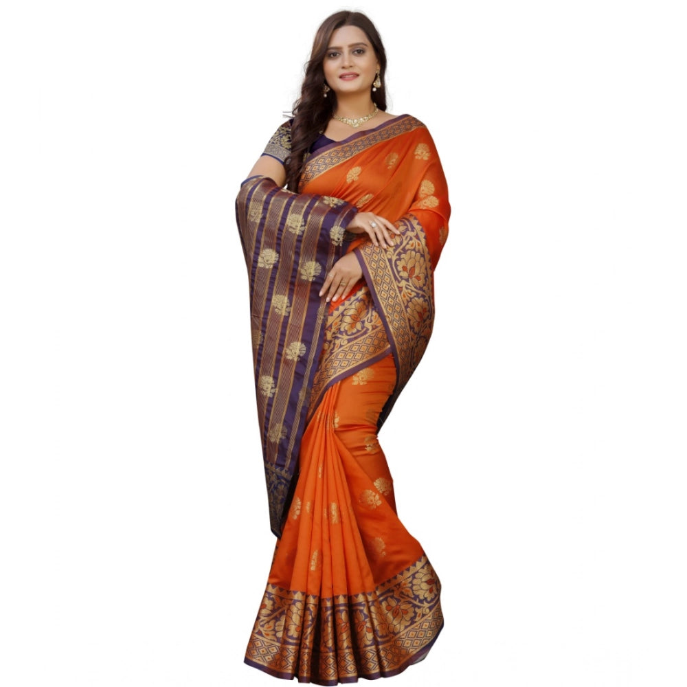 Vaystra Silk Blend Woven Saree With Unstitched Blouse 5.5Mtr – Gold-Orange