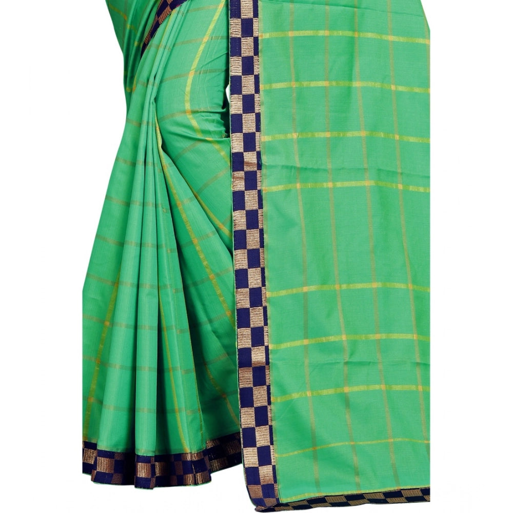 Vaystra Cotton Silk Checkered Saree With Unstitched Blouse 5.5Mtr – Green