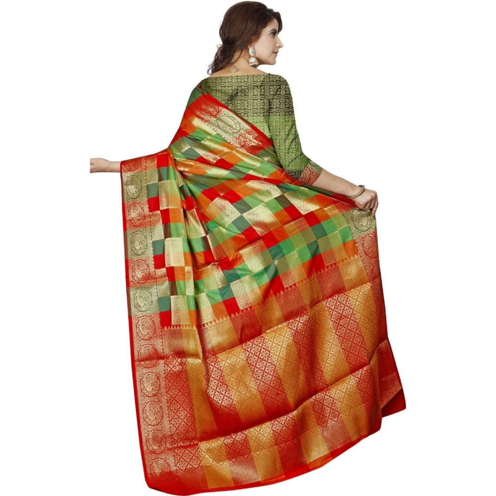 Vaystra Jacquard Woven Saree With Unstitched Blouse 5.5Mtr – Red