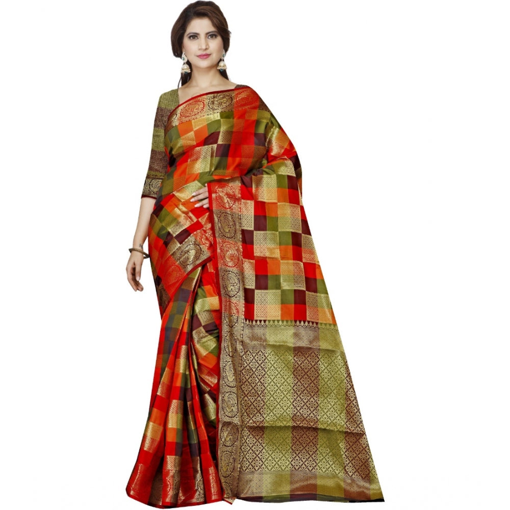Vaystra Jacquard Woven Saree With Unstitched Blouse 5.5Mtr – Multicolor
