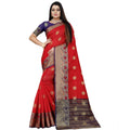 Vaystra Silk Blend Woven Saree With Unstitched Blouse 5.5Mtr – Red-Blue