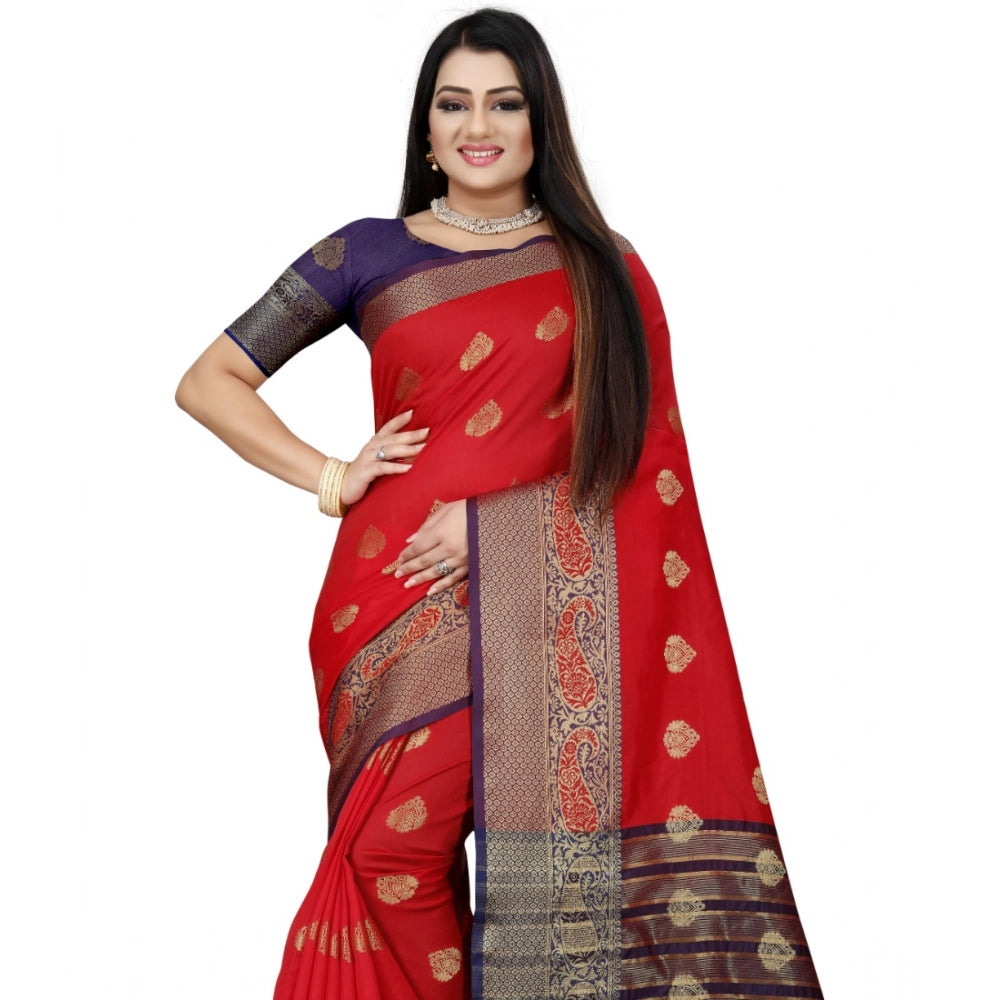Vaystra Silk Blend Woven Saree With Unstitched Blouse 5.5Mtr – Purple-Red