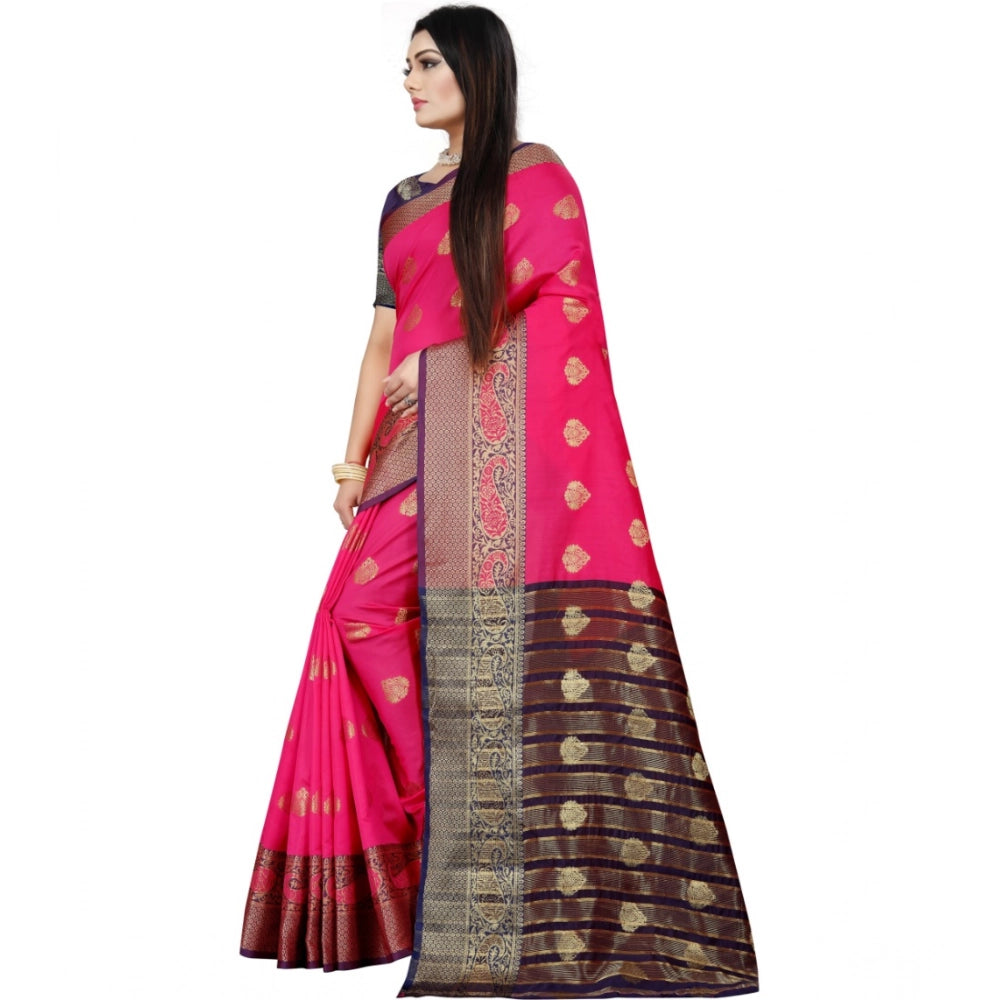 Vaystra Silk Blend Woven Saree With Unstitched Blouse 5.5Mtr – Purple-Pink