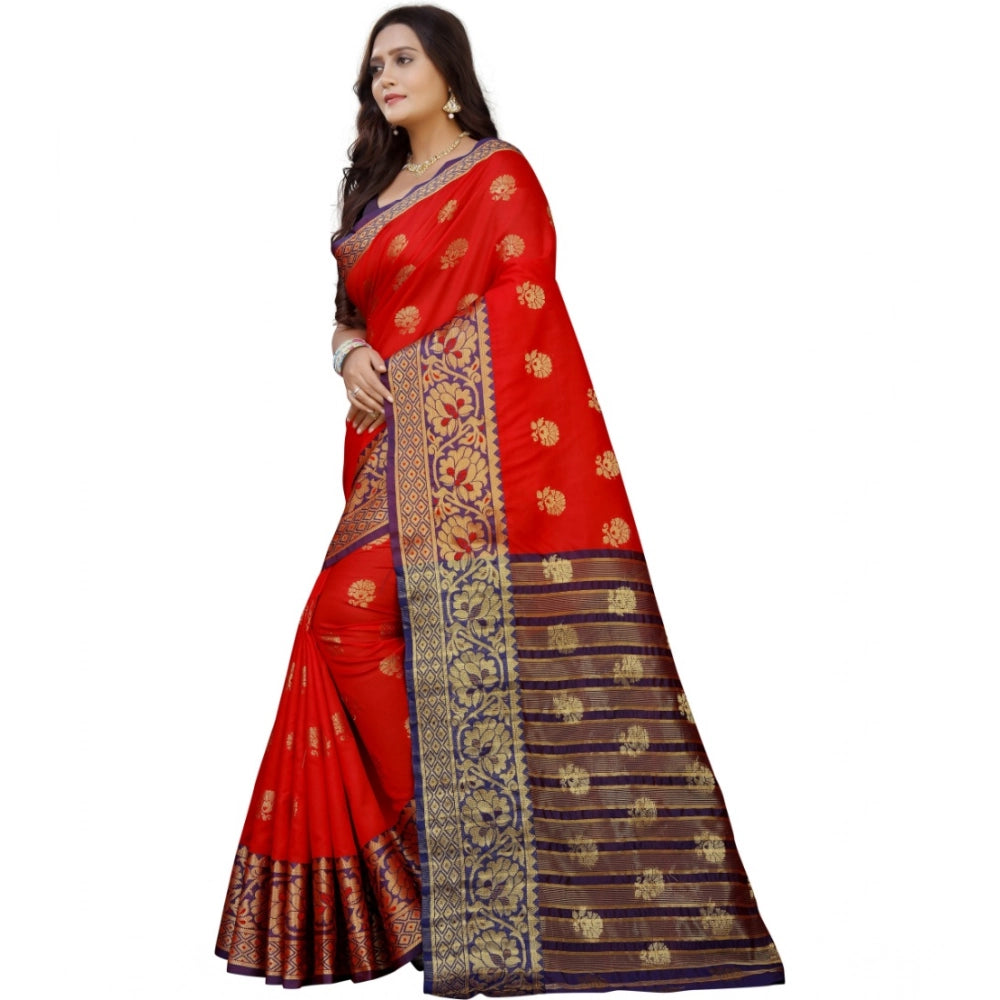 Vaystra Silk Blend Woven Saree With Unstitched Blouse 5.5Mtr – Purple-Red