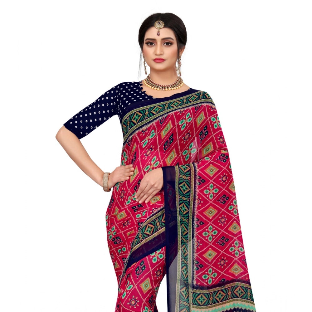 Vaystra Georgette Floral Print Saree With Unstitched Blouse 5.5Mtr – Pink