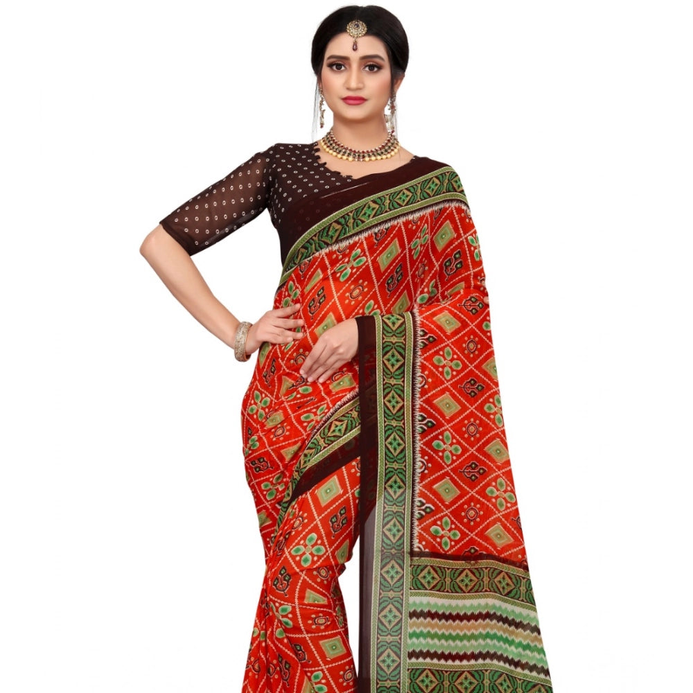 Vaystra Georgette Floral Print Saree With Unstitched Blouse 5.5Mtr – Red