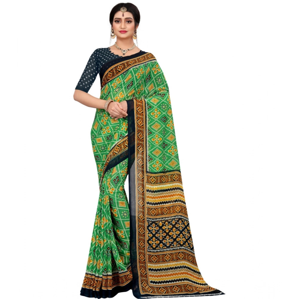 Vaystra Georgette Floral Print Saree With Unstitched Blouse 5.5Mtr – Light Green