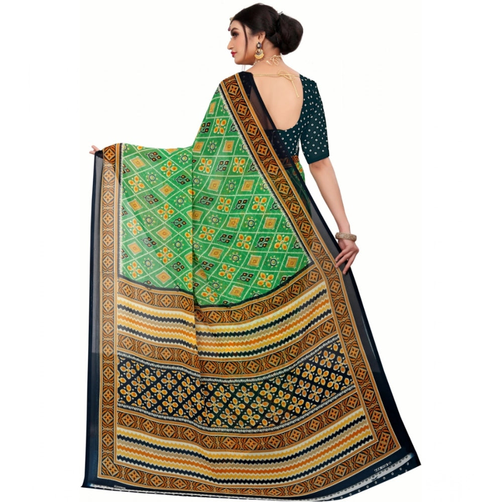Vaystra Georgette Floral Print Saree With Unstitched Blouse 5.5Mtr – Light Green