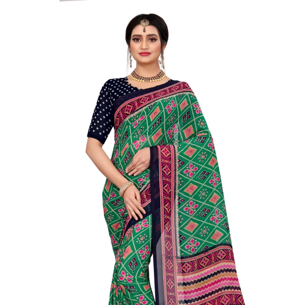 Vaystra Georgette Floral Print Saree With Unstitched Blouse 5.5Mtr – Green