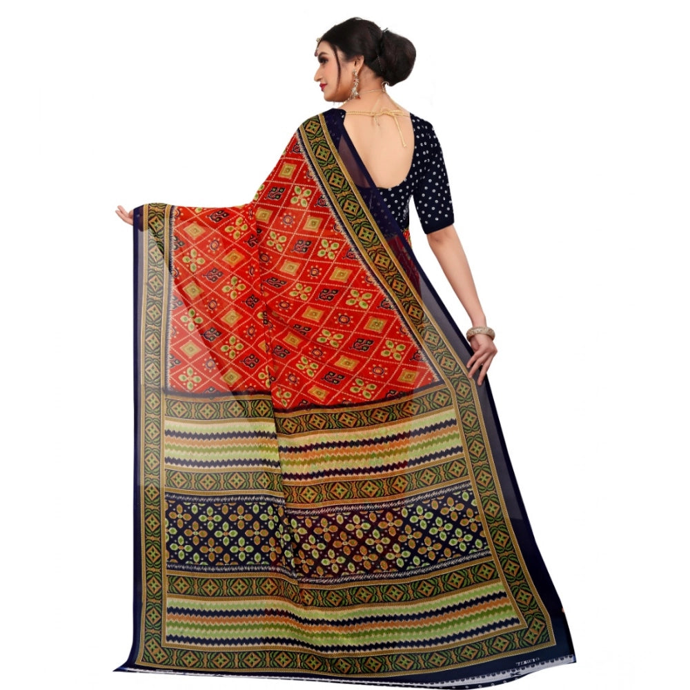 Vaystra Georgette Floral Print Saree With Unstitched Blouse 5.5Mtr – Multicolor