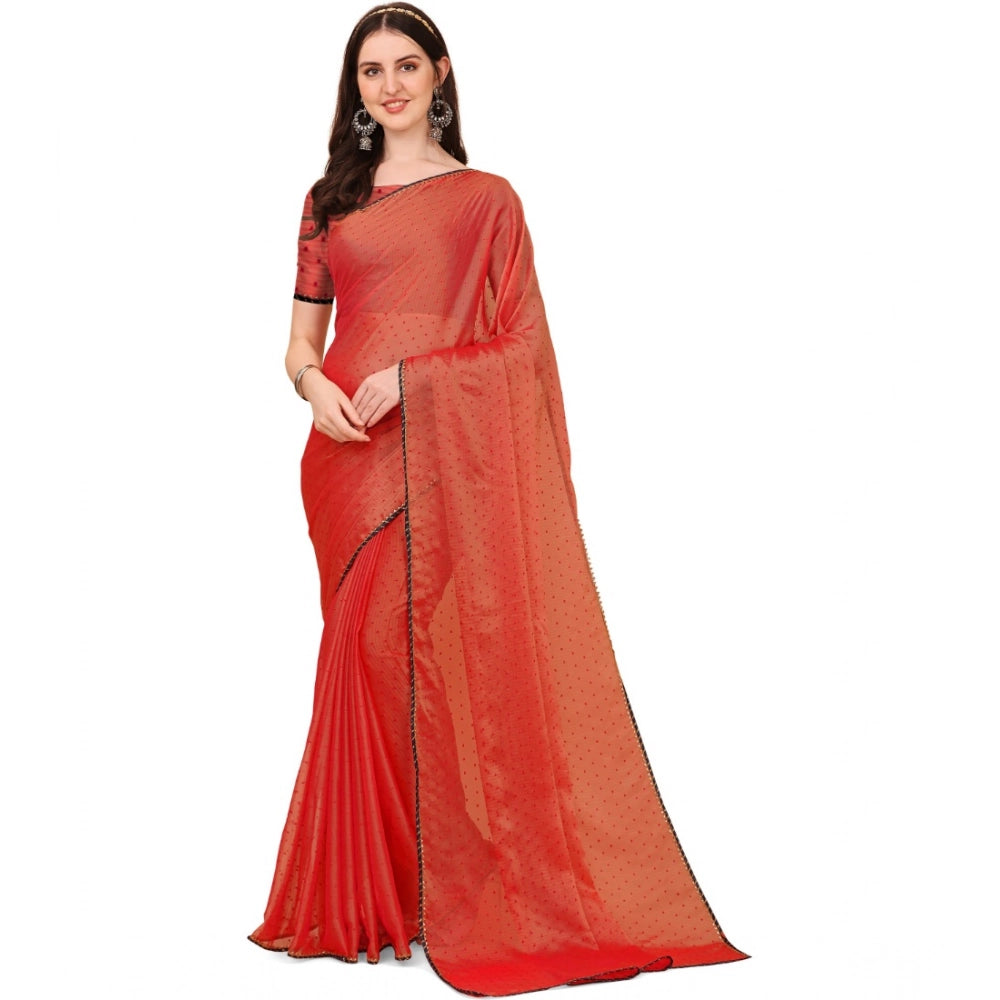Vaystra Silk Blend Embellished Saree With Unstitched Blouse 5.5Mtr – Red