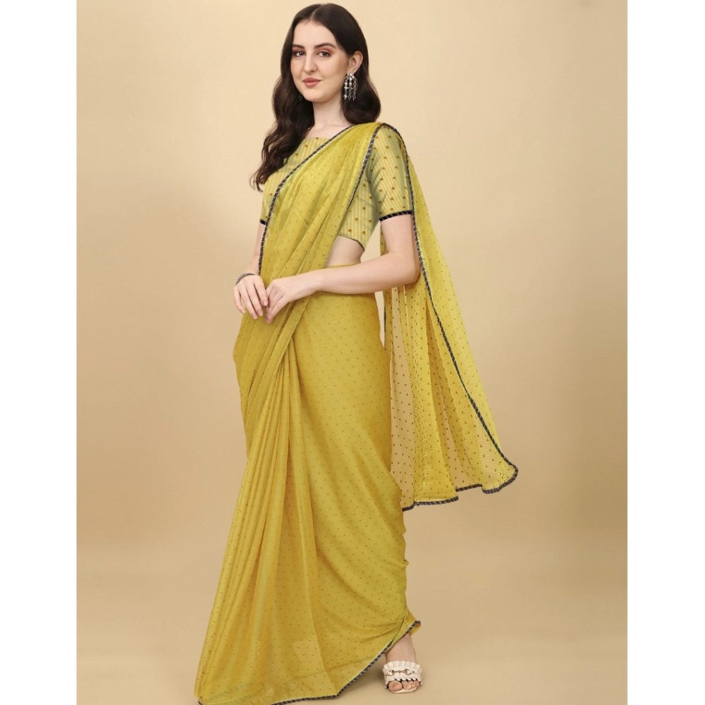 Vaystra Silk Blend Embellished Saree With Unstitched Blouse 5.5Mtr – Mustard