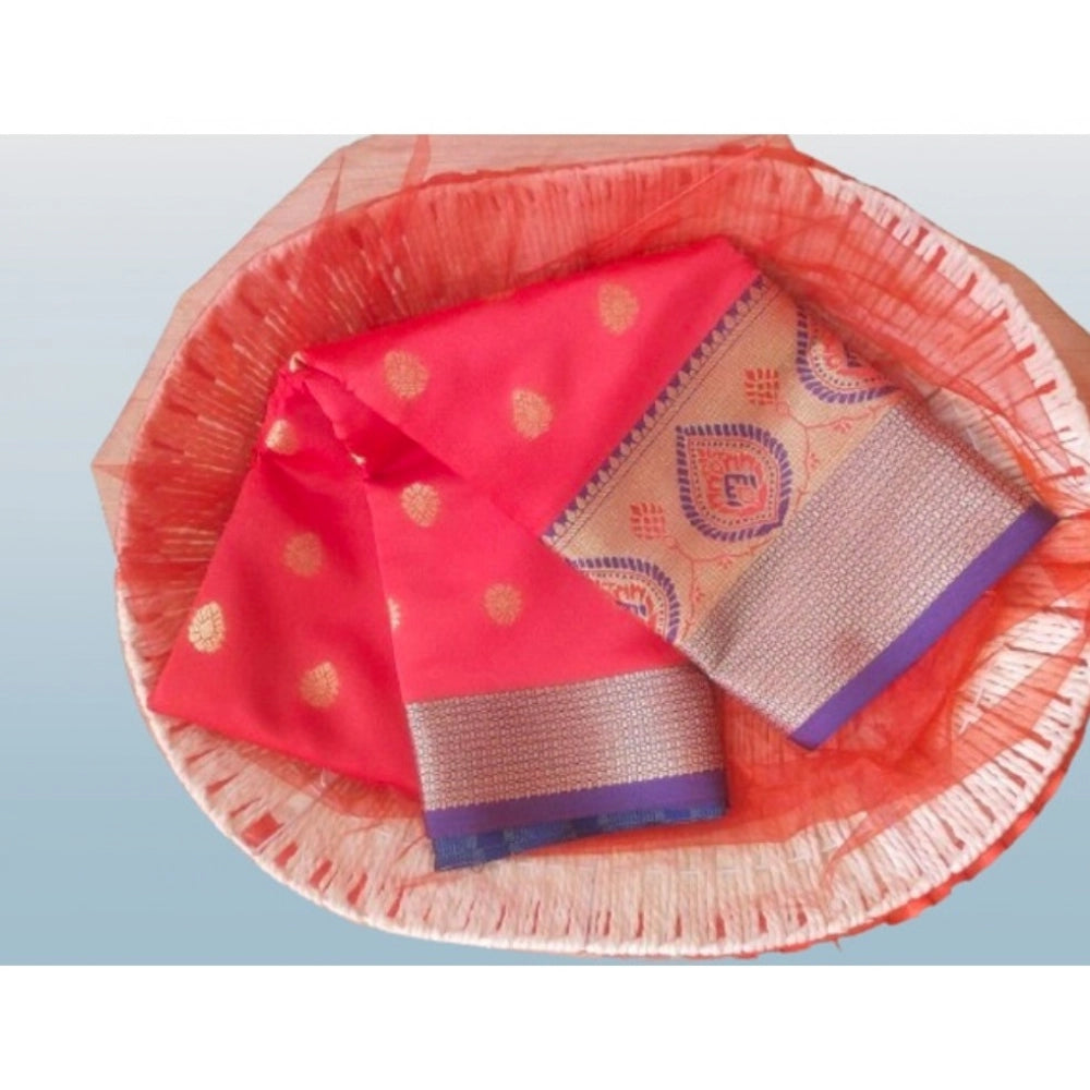 Vaystra Silk Blend Woven Saree With Unstitched Blouse 5.5Mtr – Red
