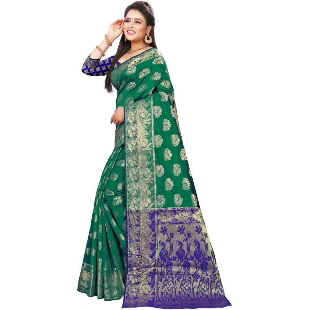 Vaystra Jacquard Woven Saree With Unstitched Blouse 5.5Mtr – Green