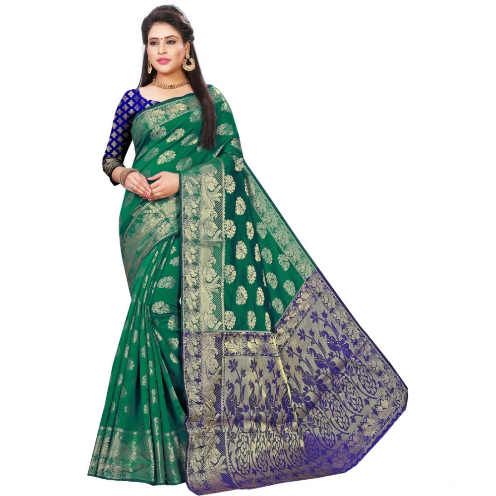 Vaystra Jacquard Woven Saree With Unstitched Blouse 5.5Mtr – Green