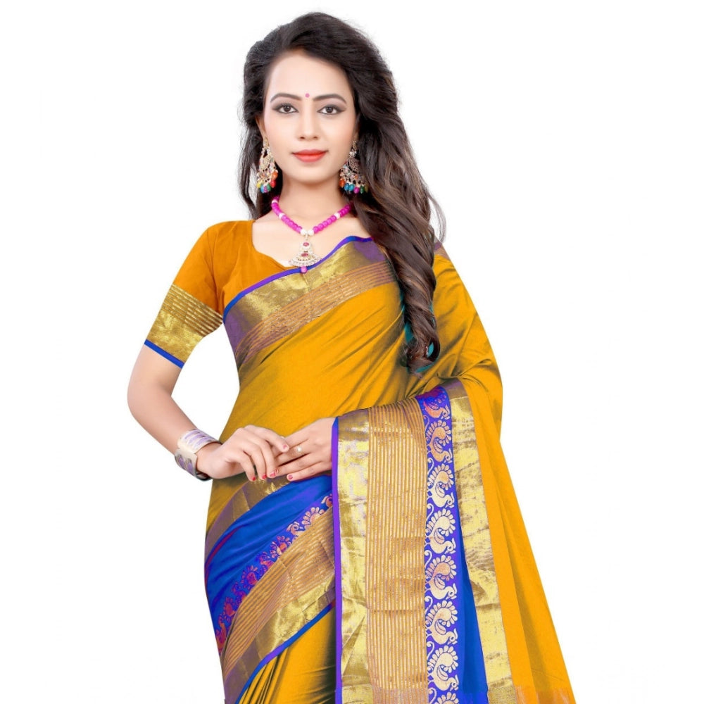 Vaystra Jacquard Woven Saree With Unstitched Blouse 5.5Mtr – Yellow