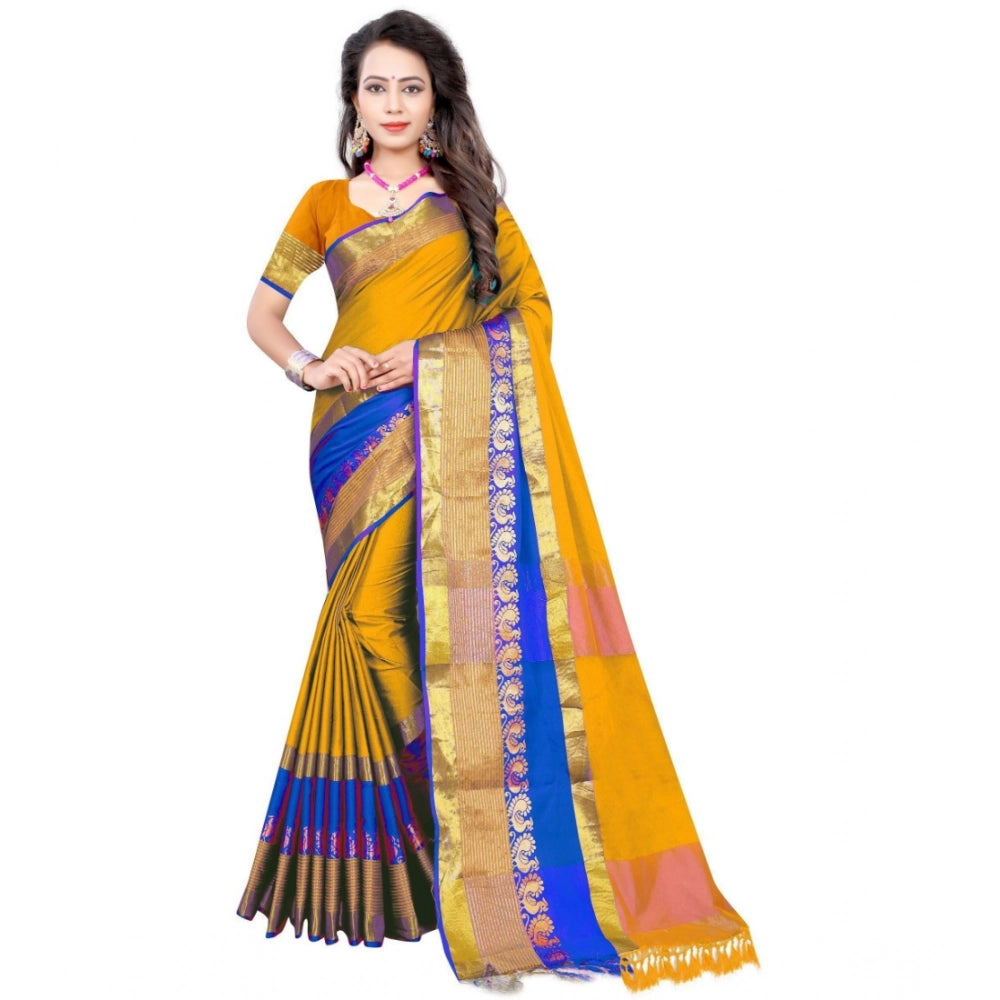 Vaystra Jacquard Woven Saree With Unstitched Blouse 5.5Mtr – Yellow
