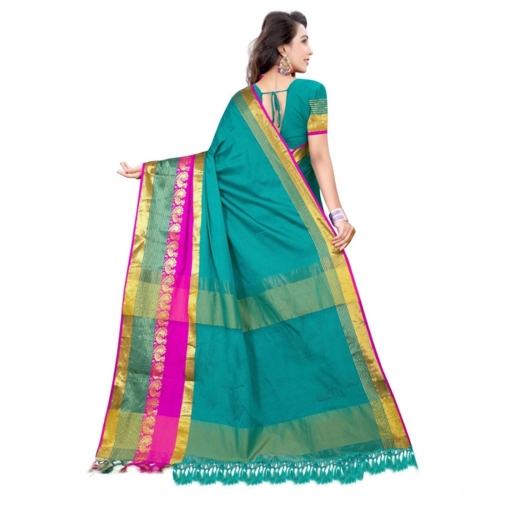 Vaystra Jacquard Woven Saree With Unstitched Blouse 5.5Mtr – Dark Green