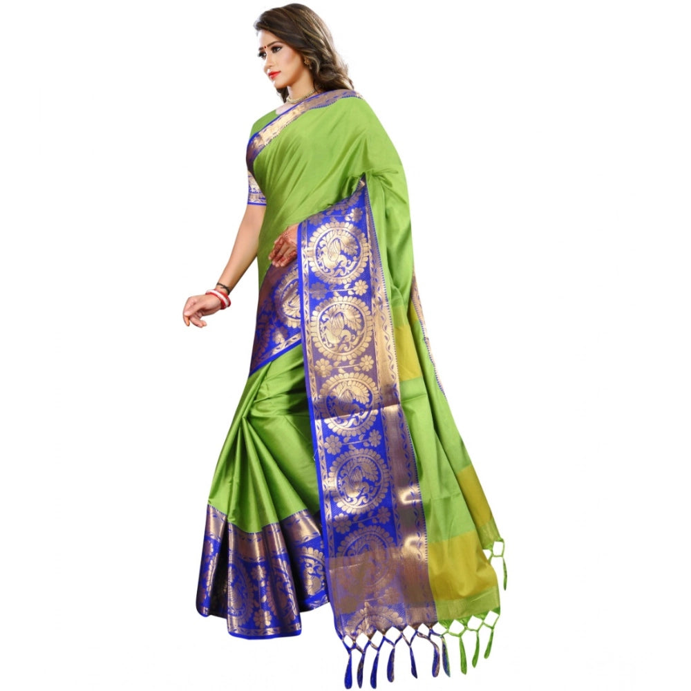 Vaystra Jacquard Woven Saree With Unstitched Blouse 5.5Mtr – Green