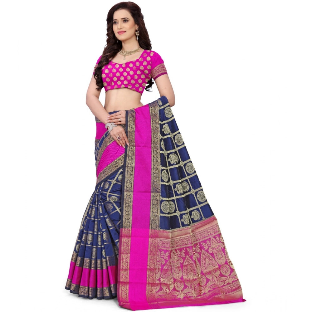 Vaystra Jacquard Woven Saree With Unstitched Blouse 5.5Mtr – Blue