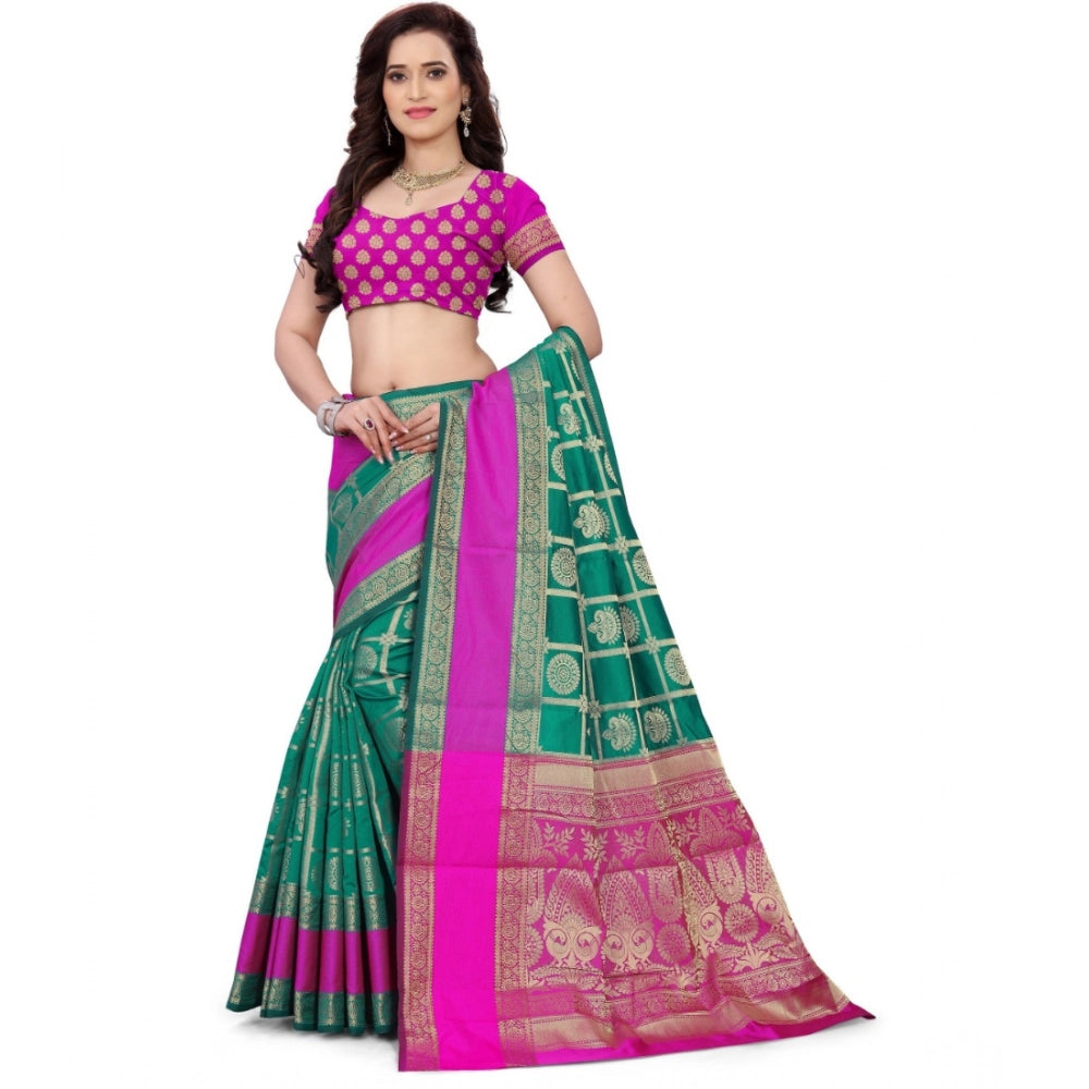 Vaystra Jacquard Woven Saree With Unstitched Blouse 5.5Mtr – Light Green
