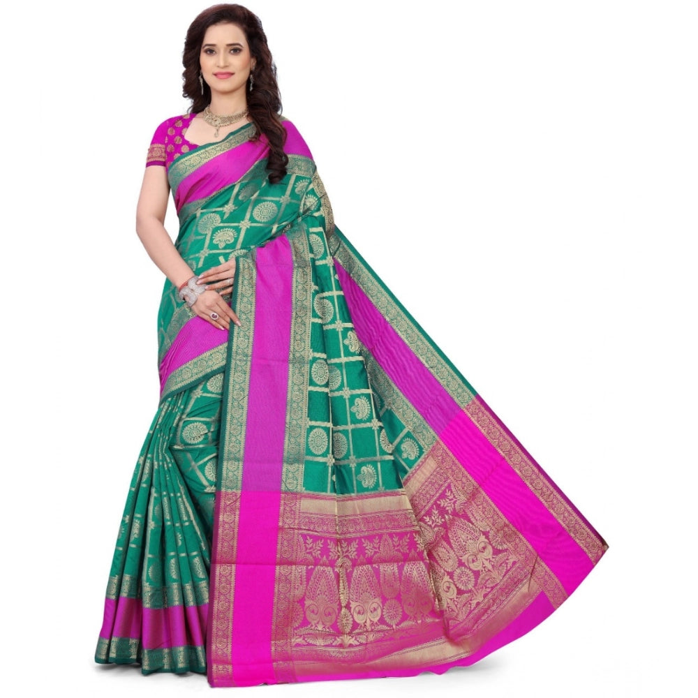 Vaystra Jacquard Woven Saree With Unstitched Blouse 5.5Mtr – Light Green