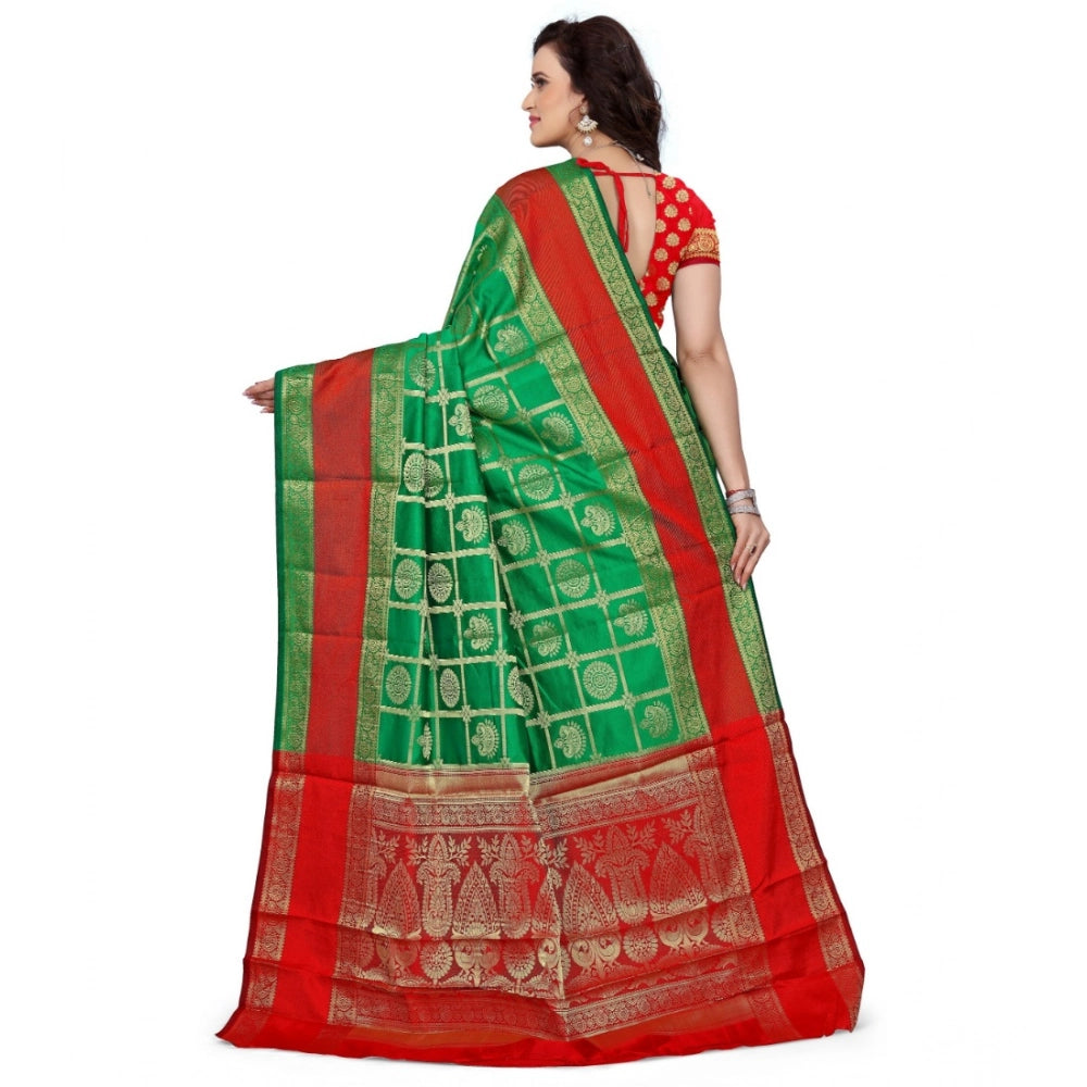 Vaystra Jacquard Woven Saree With Unstitched Blouse 5.5Mtr – Green