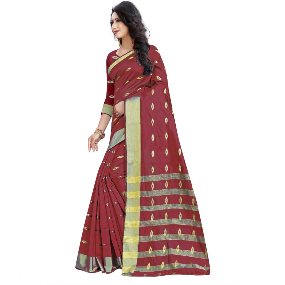 Vaystra Silk Blend Woven Saree With Unstitched Blouse 5.5Mtr – Red