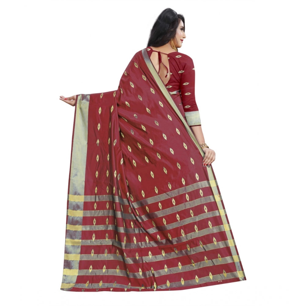Vaystra Silk Blend Woven Saree With Unstitched Blouse 5.5Mtr – Red