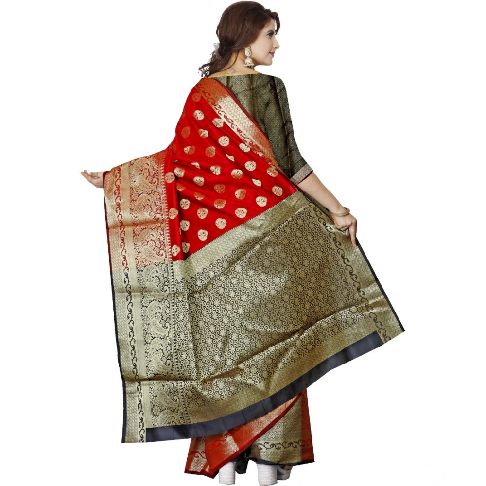 Vaystra Jacquard Woven Saree With Unstitched Blouse 5.5Mtr – Red