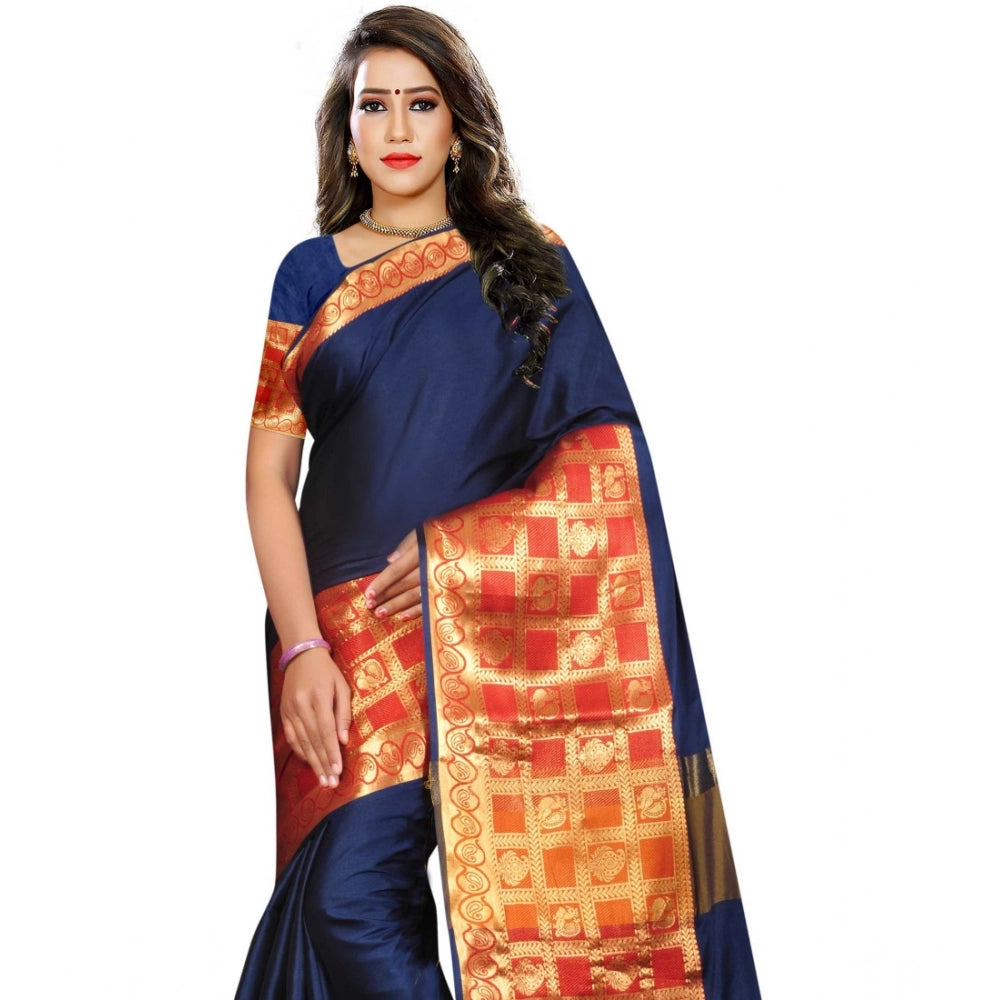 Vaystra Jacquard Woven Saree With Unstitched Blouse 5.5Mtr – Blue