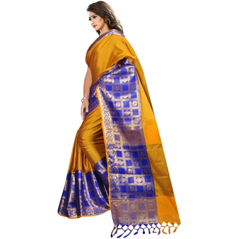 Vaystra Jacquard Woven Saree With Unstitched Blouse 5.5Mtr – Mustard