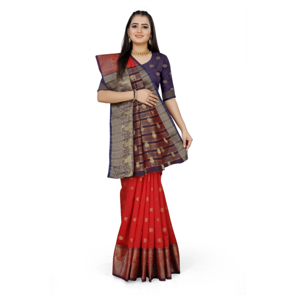 Vaystra Jacquard Woven Saree With Unstitched Blouse 5.5Mtr – Red