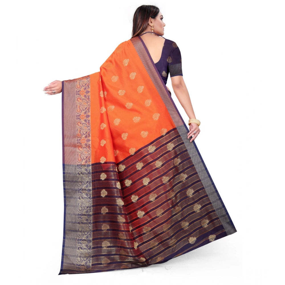 Vaystra Silk Blend Woven Saree With Unstitched Blouse 5.5Mtr – Orange