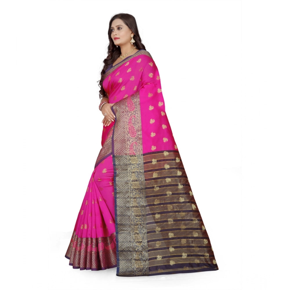 Vaystra Jacquard Woven Saree With Unstitched Blouse 5.5Mtr – Pink