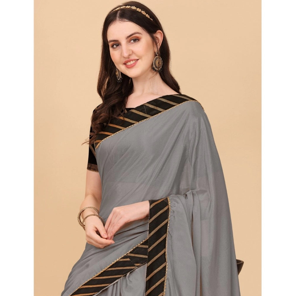 Vaystra Chiffon Self Design Saree With Unstitched Blouse 5.5Mtr – Silver