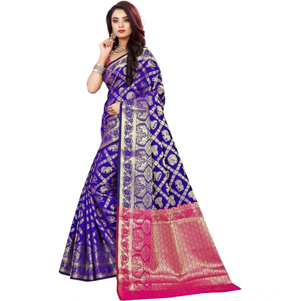 Vaystra Jacquard Woven Saree With Unstitched Blouse 5.5Mtr – Blue