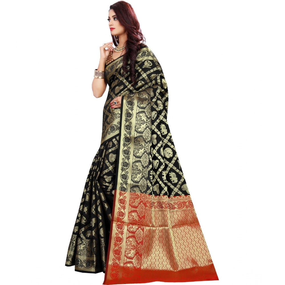 Vaystra Jacquard Woven Saree With Unstitched Blouse 5.5Mtr – Black