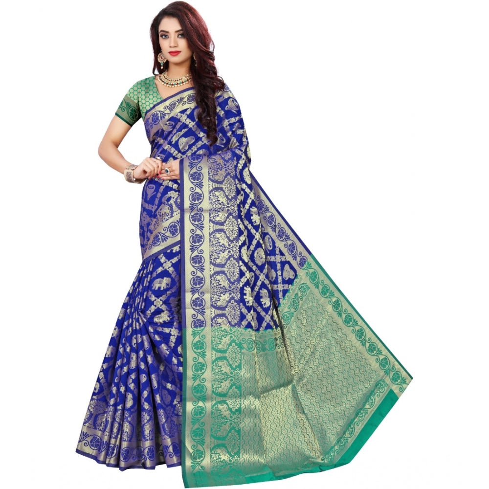 Vaystra Jacquard Woven Saree With Unstitched Blouse 5.5Mtr – Blue