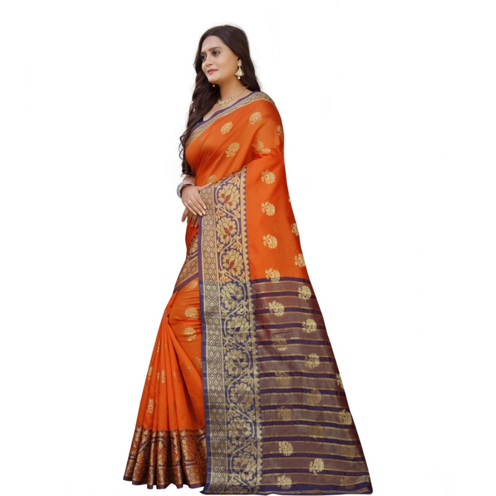 Vaystra Silk Blend Woven Saree With Unstitched Blouse 5.5Mtr – Gold-Orange