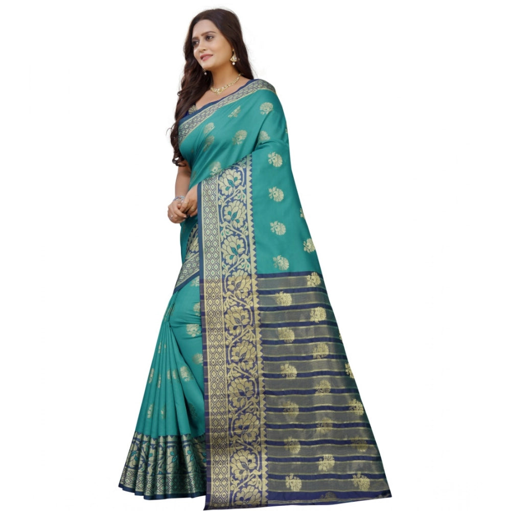 Vaystra Silk Blend Woven Saree With Unstitched Blouse 5.5Mtr – Dark Blue-Green