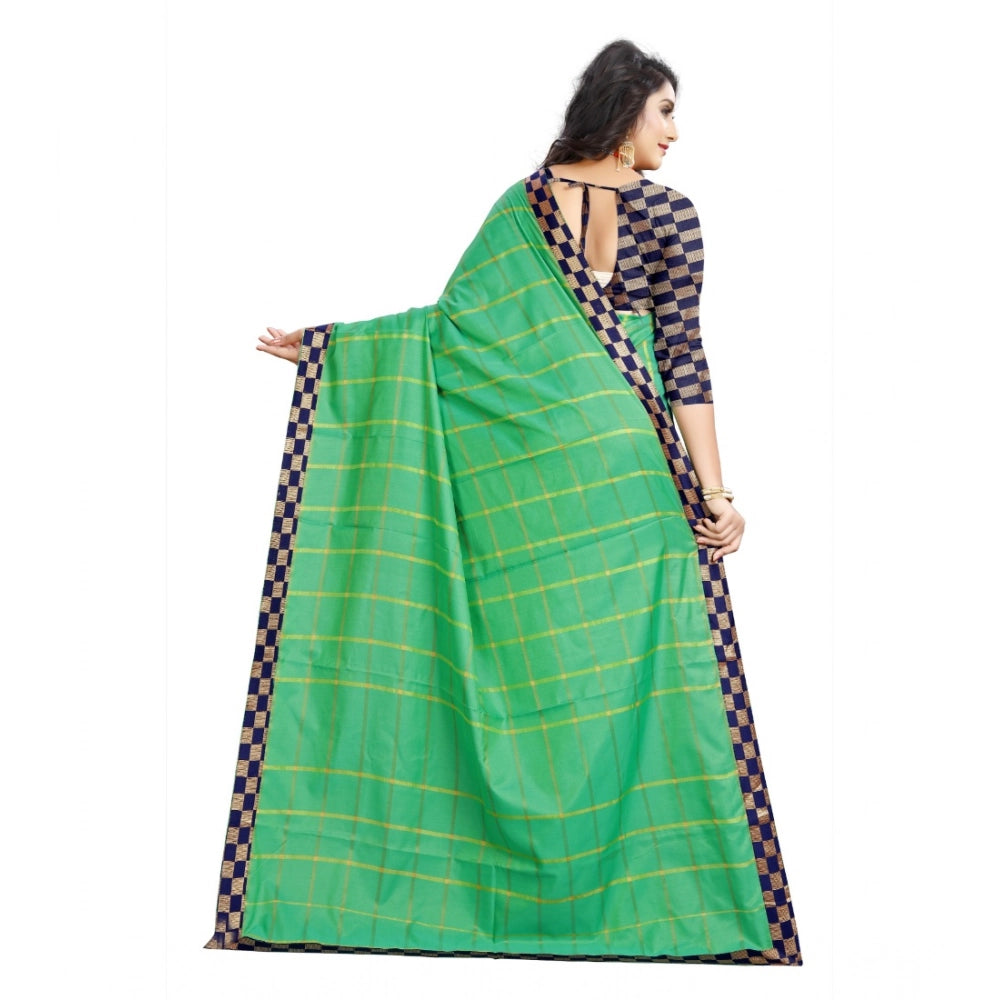 Vaystra Cotton Silk Checkered Saree With Unstitched Blouse 5.5Mtr – Green