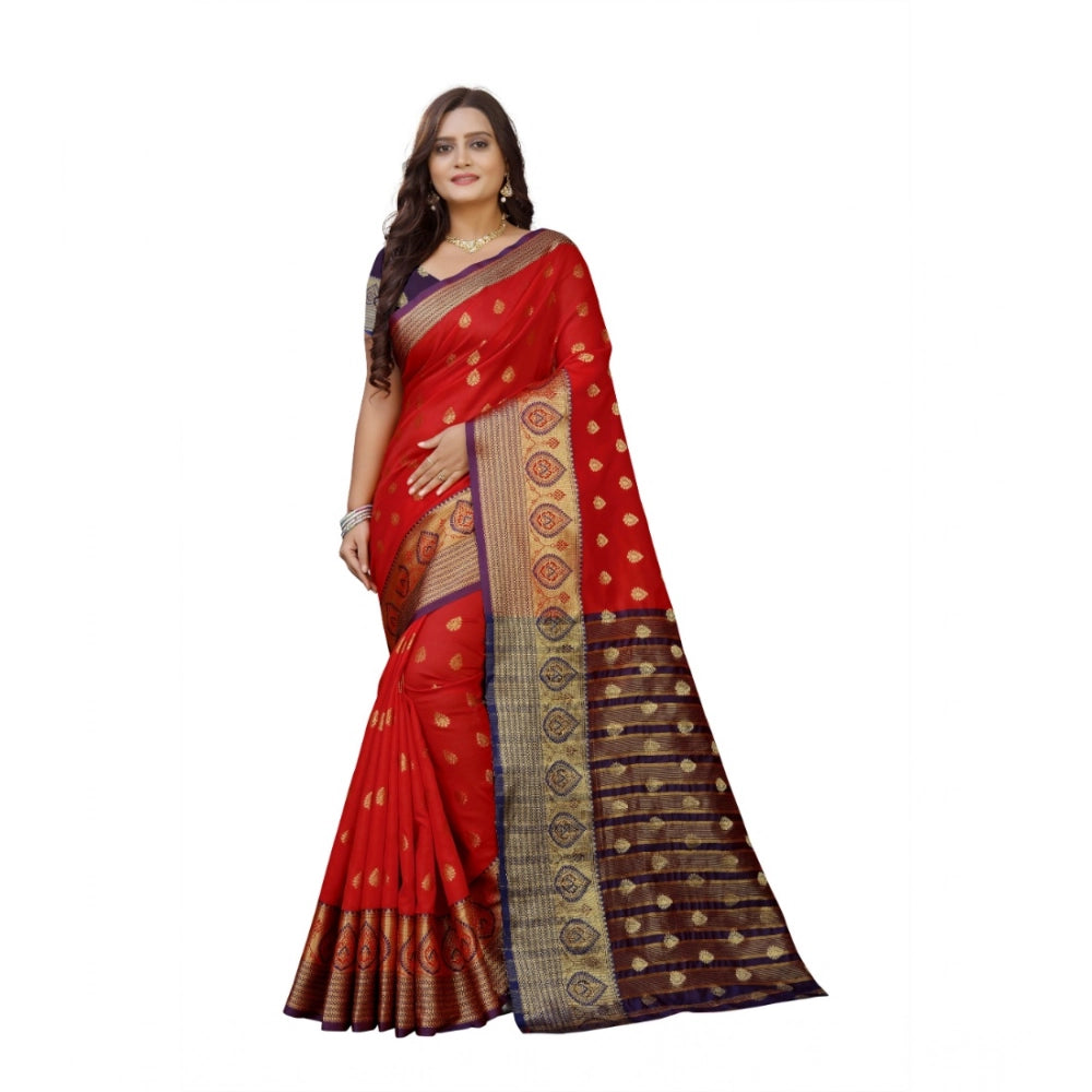 Vaystra Silk Blend Woven Saree With Unstitched Blouse 5.5Mtr – Purple-Red